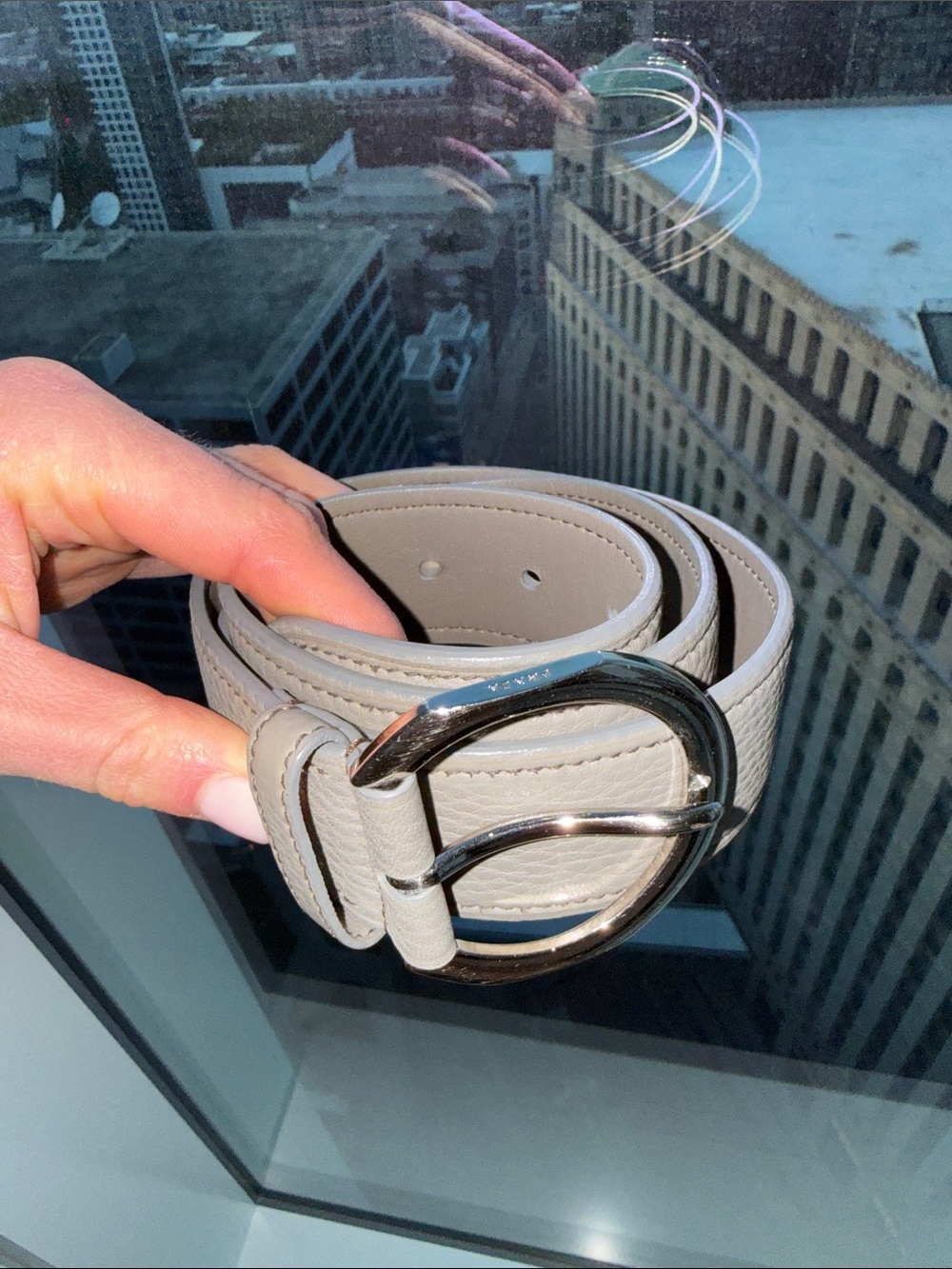 Prada Gray Leather Belt with Silver O-Ring Buckle - Picture 8 of 13